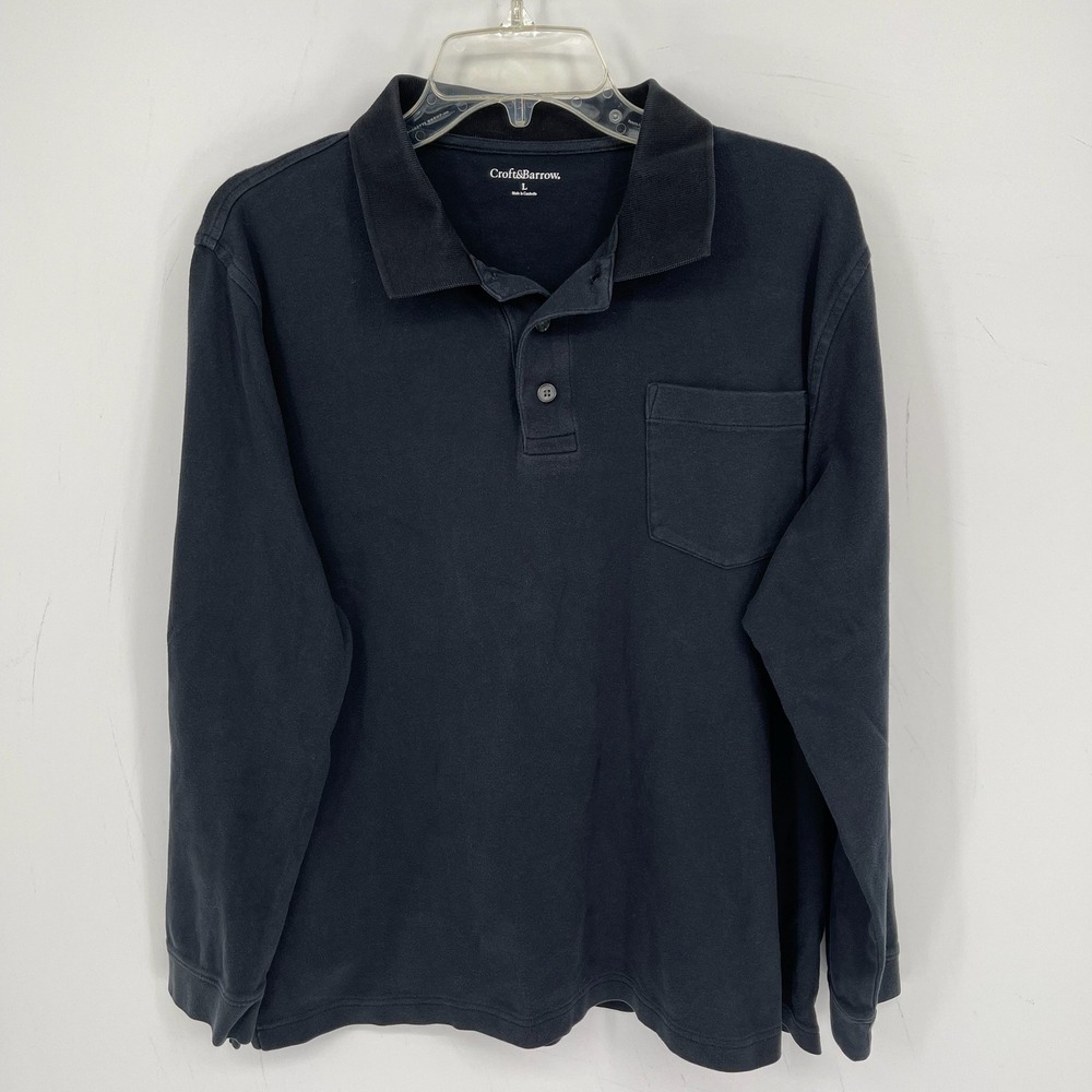Croft & Barrow Men's Black Long Sleeve Pocket Polo Shirt Size Large
